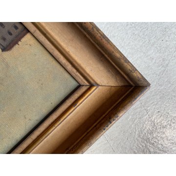 ANTICO QUADRO OLIO TELA ATTR. Achille Cattane VEDUTA DARSENA PORTA TICINESE '800