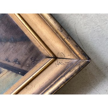 ANTICO QUADRO OLIO TELA ATTR. Achille Cattane VEDUTA DARSENA PORTA TICINESE '800