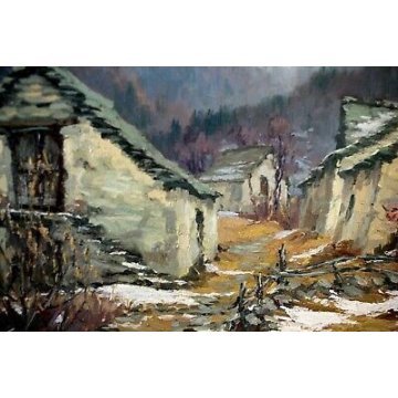ANTICO QUADRO Rino Stringara PAESAGGIO MONTANO ALPEGGIO MACUGNAGA FORMAZZA '900