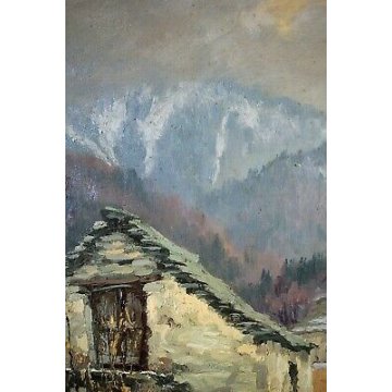 ANTICO QUADRO Rino Stringara PAESAGGIO MONTANO ALPEGGIO MACUGNAGA FORMAZZA '900