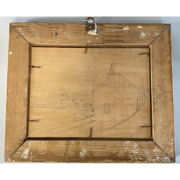 ANTICO DIPINTO OLIO TELA AC ATTR. Achille Cattaneo PAESAGGIO VEDUTA LAGO CHIESA