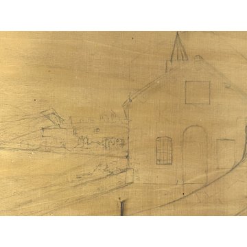 ANTICO DIPINTO OLIO TELA AC ATTR. Achille Cattaneo PAESAGGIO VEDUTA LAGO CHIESA