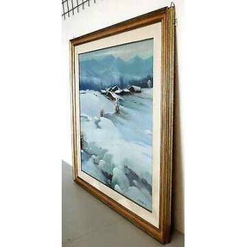 ANTICO QUADRO Aldo Cavaggi PAESAGGIO MONTANO ALPEGGIO NEVE BAITE VAL FORMAZZA 76