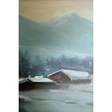 ANTICO QUADRO Aldo Cavaggi PAESAGGIO MONTANO ALPEGGIO NEVE BAITE VAL FORMAZZA 76