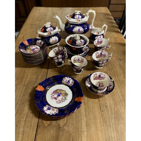 RARO ANTICO SET tè PORCELLANA 10Pers. 29Pz. DECORO ISTORIATO CHINOISERIE XIX sec