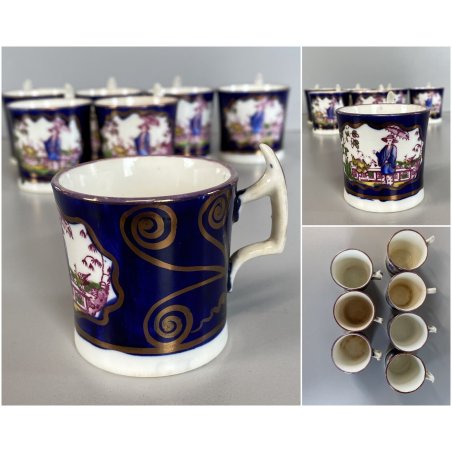 RARO ANTICO LOTTO 7 Pz. TAZZINE CAFFE DECORO ISTORIATO CHINOISERIE XVIII/XIX sec
