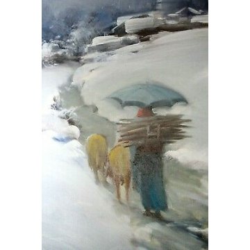 ANTICO QUADRO Aldo Cavaggi PAESAGGIO MONTANO ALPEGGIO NEVE PASCOLO VAL FORMAZZA