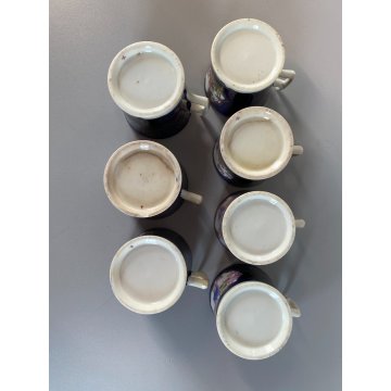RARO ANTICO LOTTO 7 Pz. TAZZINE CAFFE DECORO ISTORIATO CHINOISERIE XVIII/XIX sec