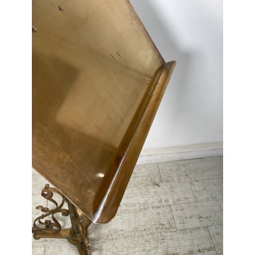 ANTICO GRANDE LEGGIO LIBERTY DA TERRA IN OTTONE GIREVOLE ALZABILE PORTA LIBRO