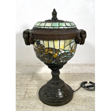 ANTICA LAMPADA DA TERRA O TAVOLO STILE TIFFANY MOSAICO VETRO GRANDE LANTERNA