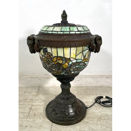 ANTICA LAMPADA DA TERRA O TAVOLO STILE TIFFANY MOSAICO VETRO GRANDE LANTERNA