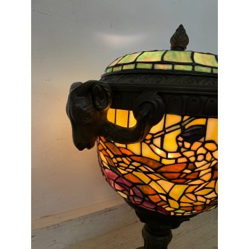 ANTICA LAMPADA DA TERRA O TAVOLO STILE TIFFANY MOSAICO VETRO GRANDE LANTERNA