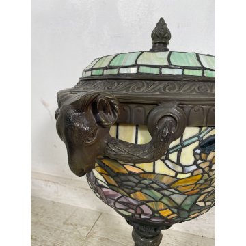 ANTICA LAMPADA DA TERRA O TAVOLO STILE TIFFANY MOSAICO VETRO GRANDE LANTERNA