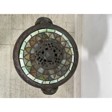 ANTICA LAMPADA DA TERRA O TAVOLO STILE TIFFANY MOSAICO VETRO GRANDE LANTERNA