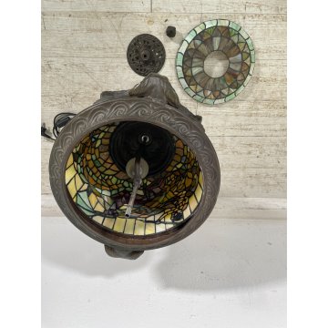ANTICA LAMPADA DA TERRA O TAVOLO STILE TIFFANY MOSAICO VETRO GRANDE LANTERNA