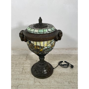 ANTICA LAMPADA DA TERRA O TAVOLO STILE TIFFANY MOSAICO VETRO GRANDE LANTERNA