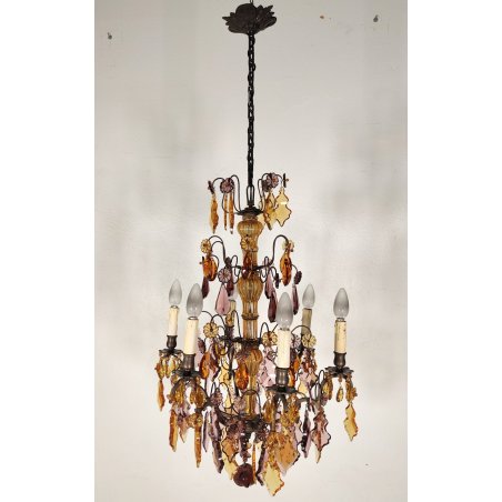 ANTICO LAMPADARIO Liberty epoca 1900 MARIA TERESA GOCCE VETRO BOEMIA GLASS LAMP