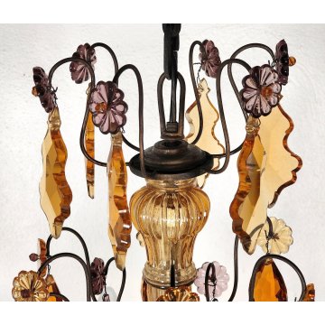 ANTICO LAMPADARIO Liberty epoca 1900 MARIA TERESA GOCCE VETRO BOEMIA GLASS LAMP