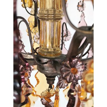 ANTICO LAMPADARIO Liberty epoca 1900 MARIA TERESA GOCCE VETRO BOEMIA GLASS LAMP