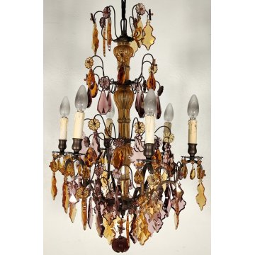ANTICO LAMPADARIO Liberty epoca 1900 MARIA TERESA GOCCE VETRO BOEMIA GLASS LAMP