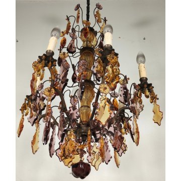 ANTICO LAMPADARIO Liberty epoca 1900 MARIA TERESA GOCCE VETRO BOEMIA GLASS LAMP