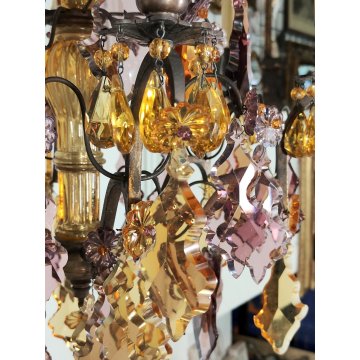 ANTICO LAMPADARIO Liberty epoca 1900 MARIA TERESA GOCCE VETRO BOEMIA GLASS LAMP