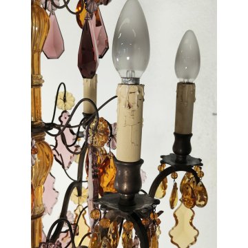ANTICO LAMPADARIO Liberty epoca 1900 MARIA TERESA GOCCE VETRO BOEMIA GLASS LAMP