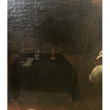 GRANDE ANTICO DIPINTO OLIO Annunciazione Maria Arcangelo Gabriele RELIGIOSO '600