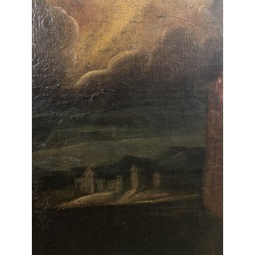 GRANDE ANTICO DIPINTO OLIO Annunciazione Maria Arcangelo Gabriele RELIGIOSO '600