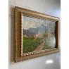 ANTICO QUADRO DIPINTO OLIO TELA PAESAGGIO MONTANO SCORCIO PAESE BORGO '900