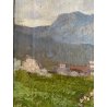 ANTICO QUADRO DIPINTO OLIO TELA PAESAGGIO MONTANO SCORCIO PAESE BORGO '900