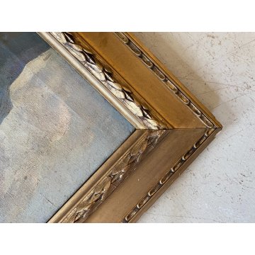 ANTICO QUADRO DIPINTO OLIO TELA PAESAGGIO MONTANO SCORCIO PAESE BORGO '900