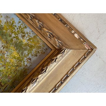 ANTICO QUADRO DIPINTO OLIO TELA PAESAGGIO MONTANO SCORCIO PAESE BORGO '900
