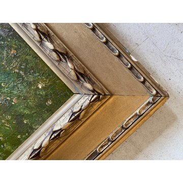 ANTICO QUADRO DIPINTO OLIO TELA PAESAGGIO MONTANO SCORCIO PAESE BORGO '900