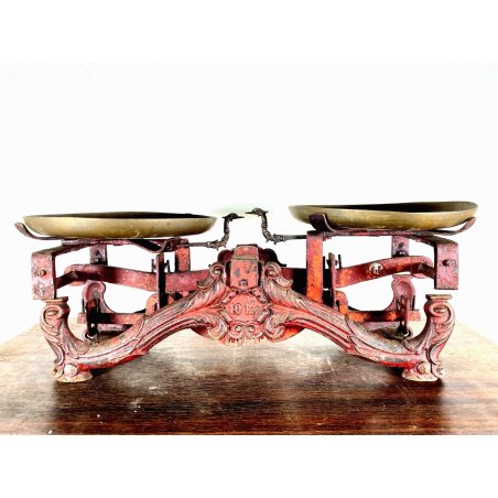 ANTICA BILANCIA COMMERCIALE GHISA FERRO PORTATA 10 Kg PIATTI PESA OTTONE '900