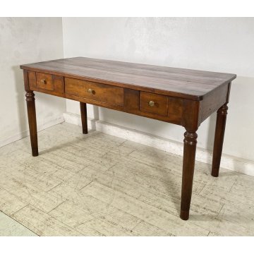 ANTICO TAVOLO PRANZO IMPERO RETTANGOLARE LEGNO NOCE 3 CASSETTI TABLE SALA 1800