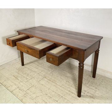 ANTICO TAVOLO PRANZO IMPERO RETTANGOLARE LEGNO NOCE 3 CASSETTI TABLE SALA 1800