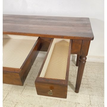 ANTICO TAVOLO PRANZO IMPERO RETTANGOLARE LEGNO NOCE 3 CASSETTI TABLE SALA 1800
