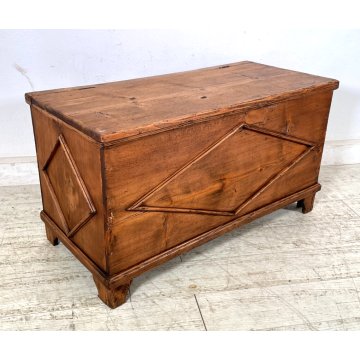 ANTICA PICCOLA CASSAPANCA legno ABETE 93 cm epoca 1800 OLD WOOD CHEST rombo