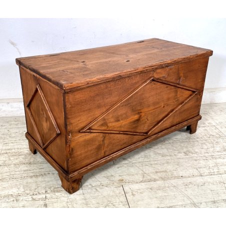ANTICA PICCOLA CASSAPANCA legno ABETE 93 cm epoca 1800 OLD WOOD CHEST rombo