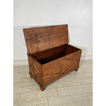ANTICA PICCOLA CASSAPANCA legno ABETE 93 cm epoca 1800 OLD WOOD CHEST rombo