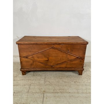 ANTICA PICCOLA CASSAPANCA legno ABETE 93 cm epoca 1800 OLD WOOD CHEST rombo