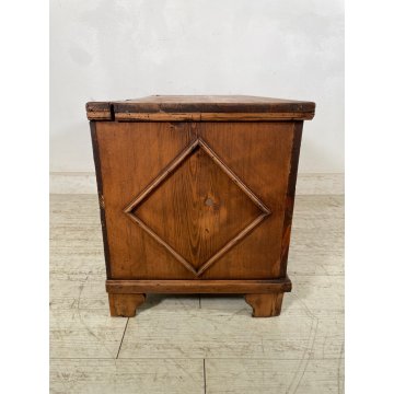 ANTICA PICCOLA CASSAPANCA legno ABETE 93 cm epoca 1800 OLD WOOD CHEST rombo