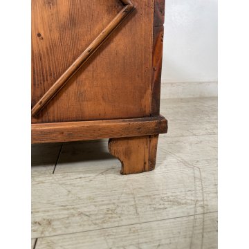 ANTICA PICCOLA CASSAPANCA legno ABETE 93 cm epoca 1800 OLD WOOD CHEST rombo