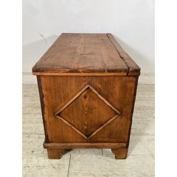 ANTICA PICCOLA CASSAPANCA legno ABETE 93 cm epoca 1800 OLD WOOD CHEST rombo