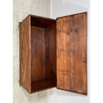 ANTICA PICCOLA CASSAPANCA legno ABETE 93 cm epoca 1800 OLD WOOD CHEST rombo