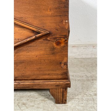 ANTICA PICCOLA CASSAPANCA legno ABETE 93 cm epoca 1800 OLD WOOD CHEST rombo