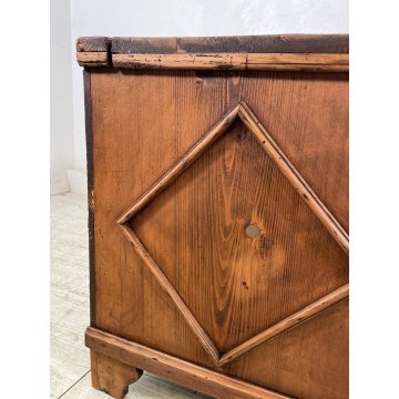 ANTICA PICCOLA CASSAPANCA legno ABETE 93 cm epoca 1800 OLD WOOD CHEST rombo
