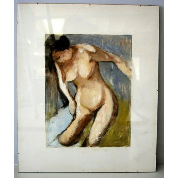 QUADRO DIPINTO TEMPERA CARTONCINO T. Nardino  '76 FIGURA FEMMINILE NUDO DONNA 