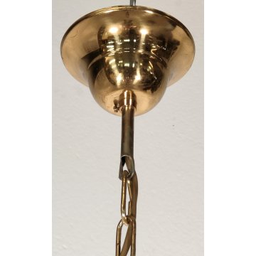 ANTICO LAMPADARIO STELLA anni 70 DESIGN MODERNARIATO DORATO VETRO LANTERNA OLD
